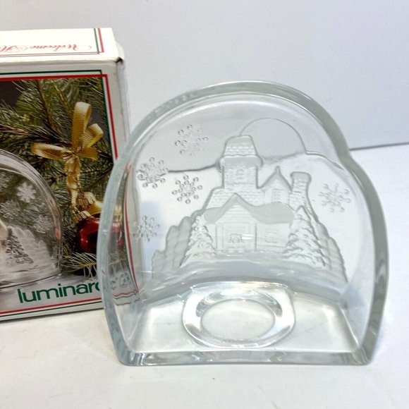 Luminarc Glass Candle Holder Welcome Home House Christmas Winter Snow Scene - Picture 4 of 7